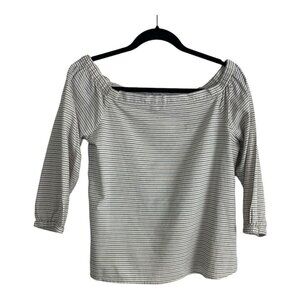 Madewell Womens Shirt Size Medium Blue Stripes Off Shoulder Bobo Cottage Core